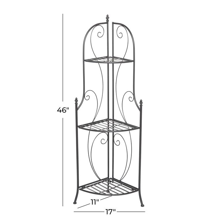 BLACK METAL SCROLL INDOOR OUTDOOR TALL FOLDING 3 SHELF BAKERS RACK