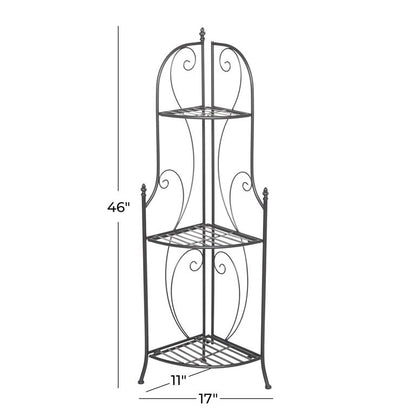 BLACK METAL SCROLL INDOOR OUTDOOR TALL FOLDING 3 SHELF BAKERS RACK