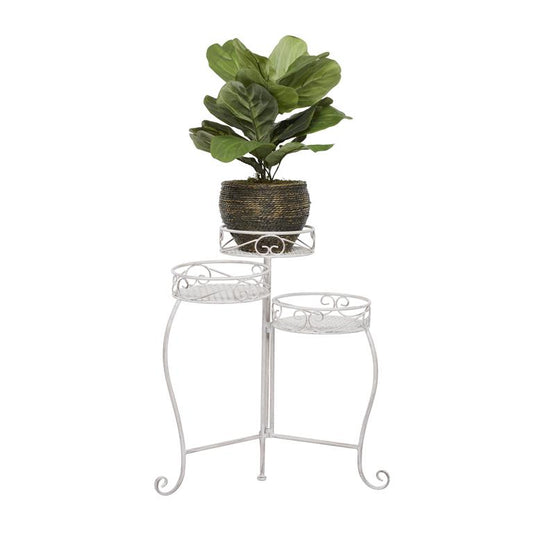 WHITE METAL SCROLL INDOOR OUTDOOR 3 TIER PLANTSTAND