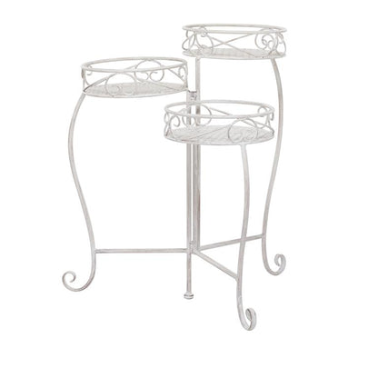 WHITE METAL SCROLL INDOOR OUTDOOR 3 TIER PLANTSTAND
