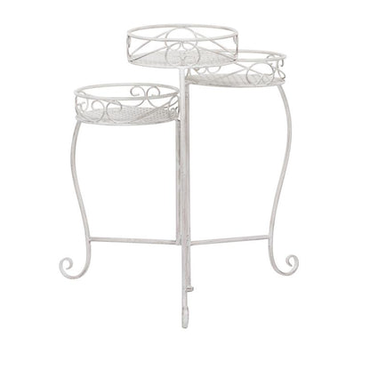 WHITE METAL SCROLL INDOOR OUTDOOR 3 TIER PLANTSTAND