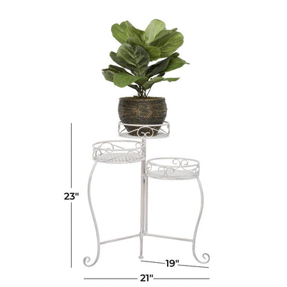 WHITE METAL SCROLL INDOOR OUTDOOR 3 TIER PLANTSTAND