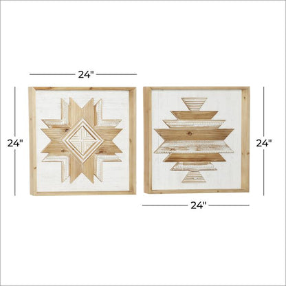 BROWN WOOD GEOMETRIC HANDMADE SOUTHWESTERN BEADED WALL DECOR