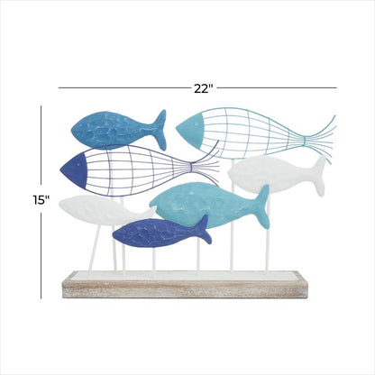 BLUE METAL FISH SCULPTURE