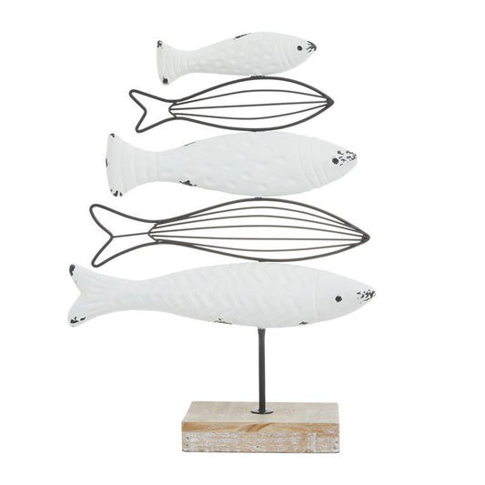 WHITE WOOD FISH SCULPTURE