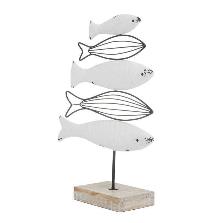 WHITE WOOD FISH SCULPTURE