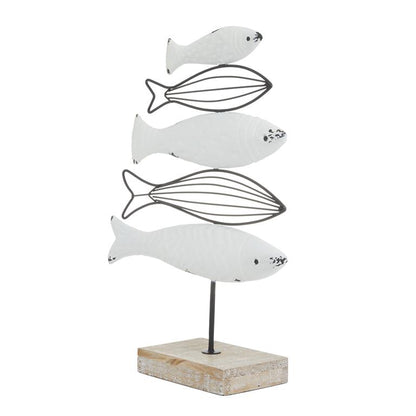 WHITE WOOD FISH SCULPTURE