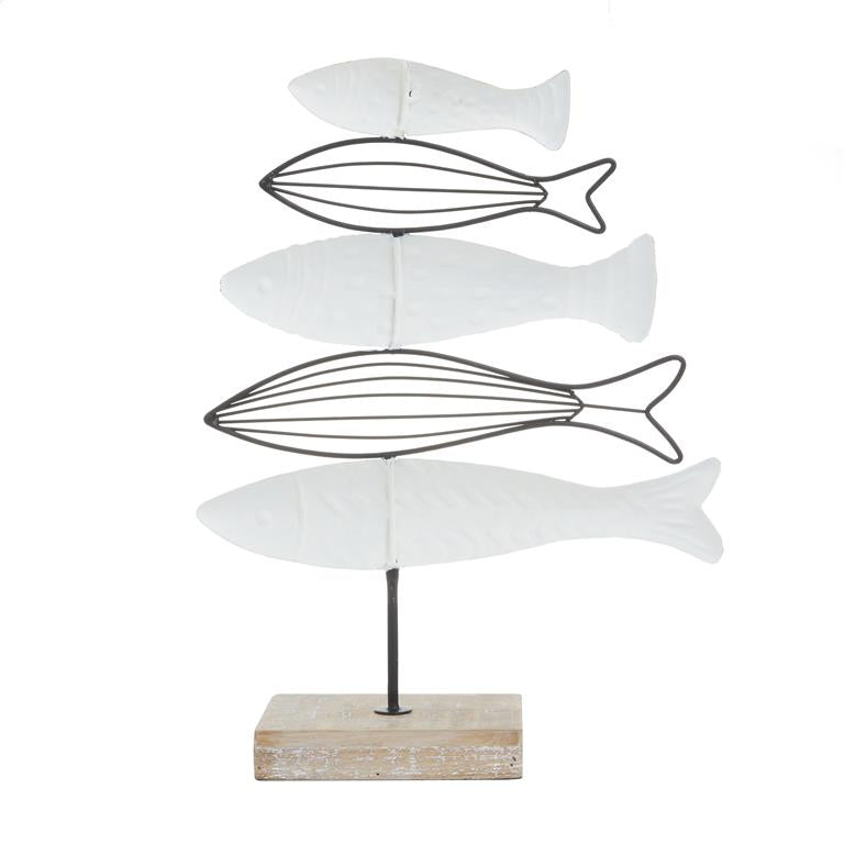 WHITE WOOD FISH SCULPTURE