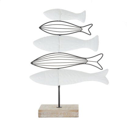 WHITE WOOD FISH SCULPTURE