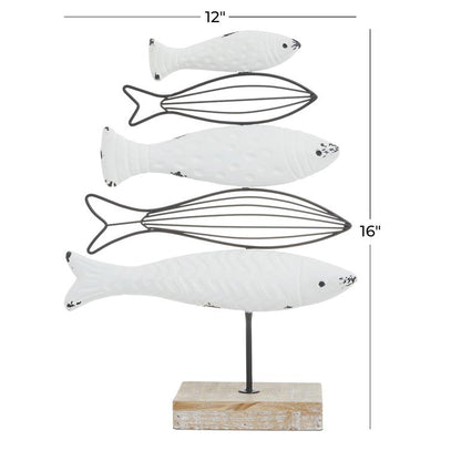 WHITE WOOD FISH SCULPTURE