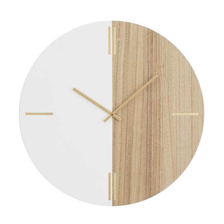 COSMOLIVING BY COSMOPOLITAN BROWN WOOD ROUND WALL CLOCK WITH MARBLE SIDE