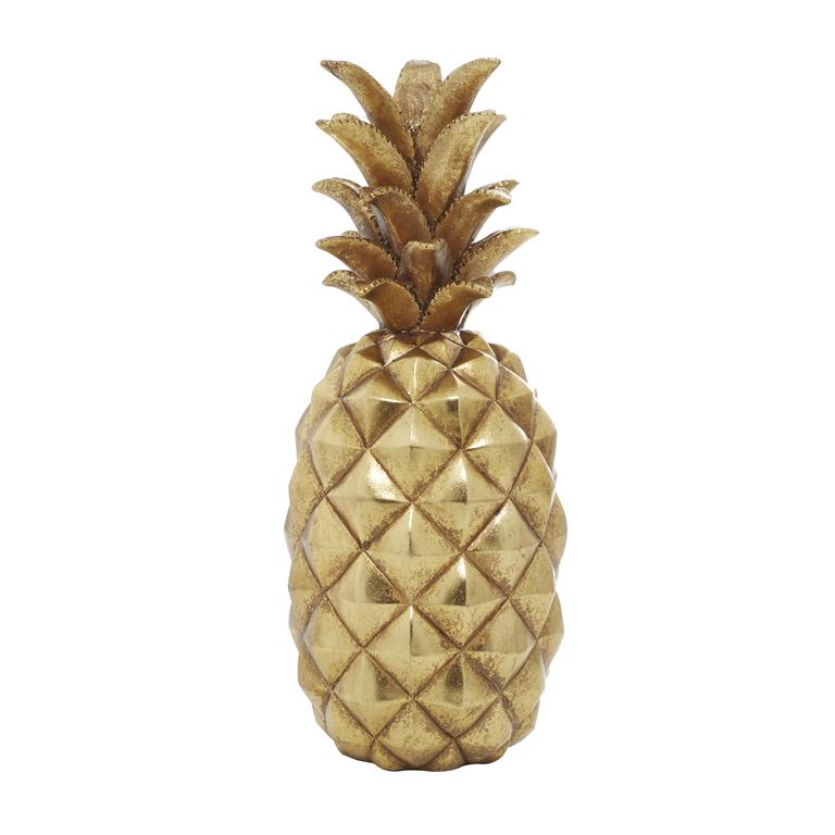 GOLD POLYSTONE FRUIT PINEAPPLE SCULPTURE