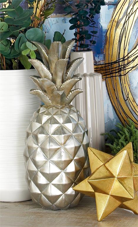 SILVER POLYSTONE FRUIT PINEAPPLE SCULPTURE