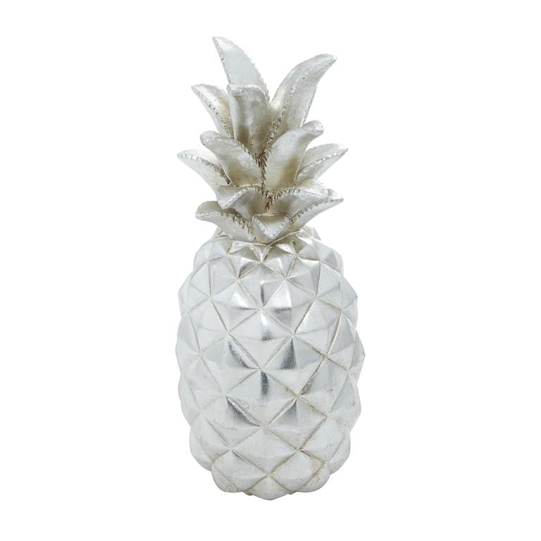 SILVER POLYSTONE FRUIT PINEAPPLE SCULPTURE