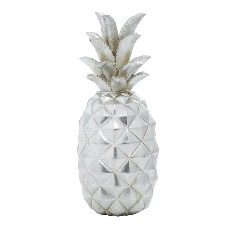 SILVER POLYSTONE FRUIT PINEAPPLE SCULPTURE