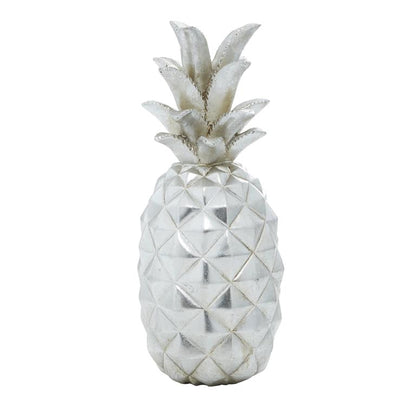 SILVER POLYSTONE FRUIT PINEAPPLE SCULPTURE