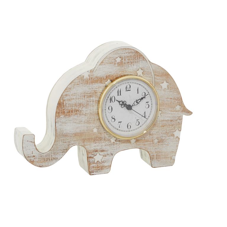 WHITE WOOD ELEPHANT CLOCK