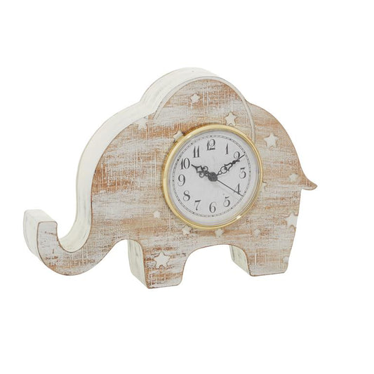 WHITE WOOD ELEPHANT CLOCK