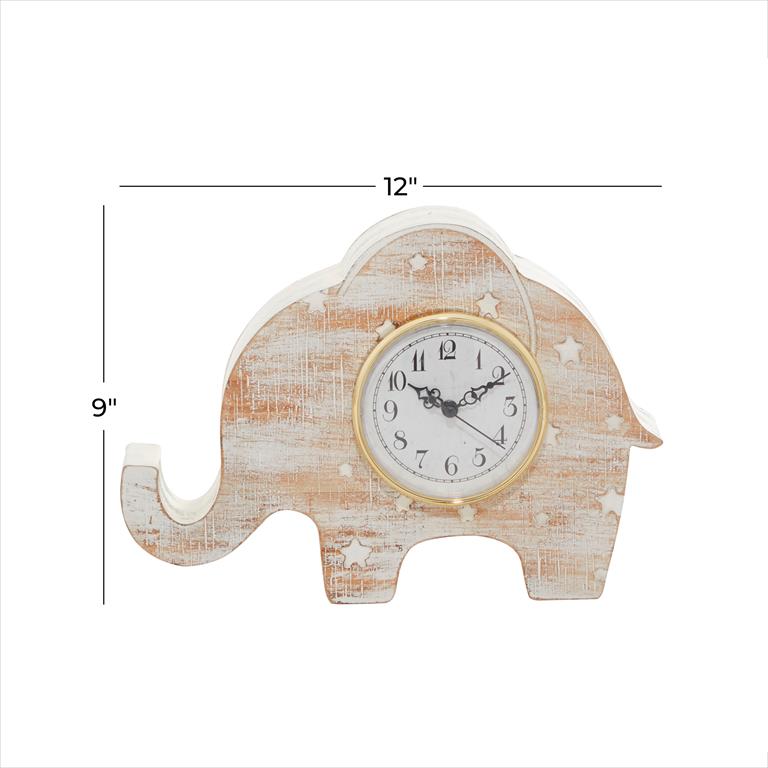 WHITE WOOD ELEPHANT CLOCK