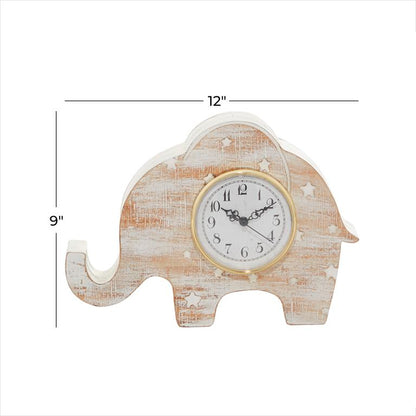 WHITE WOOD ELEPHANT CLOCK