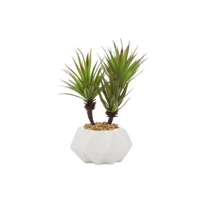 GREEN FAUX FOLIAGE AGAVE ARTIFICIAL PLANT WITH WHITE CERAMIC