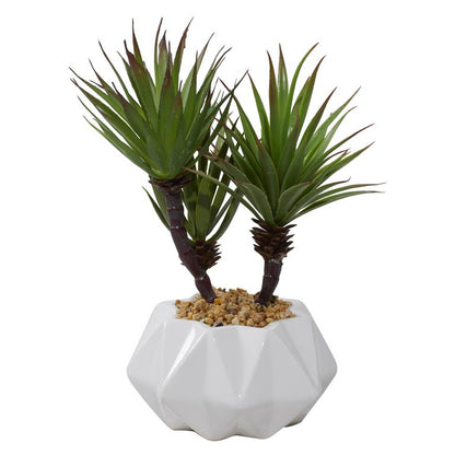 GREEN FAUX FOLIAGE AGAVE ARTIFICIAL PLANT WITH WHITE CERAMIC