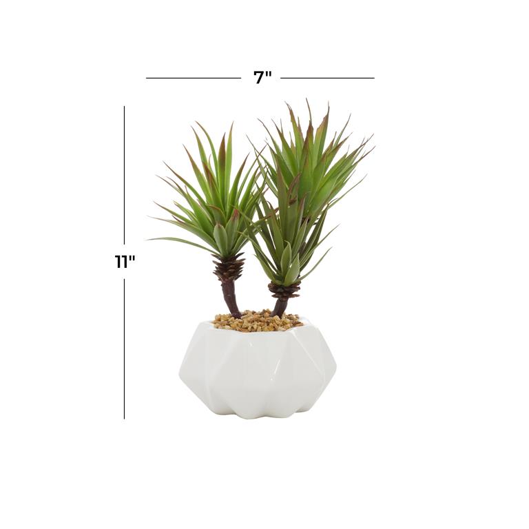 GREEN FAUX FOLIAGE AGAVE ARTIFICIAL PLANT WITH WHITE CERAMIC