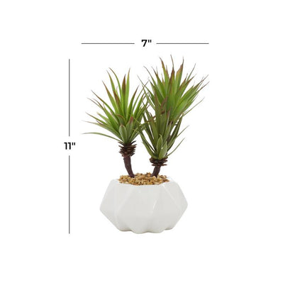 GREEN FAUX FOLIAGE AGAVE ARTIFICIAL PLANT WITH WHITE CERAMIC