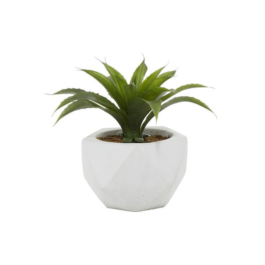 GREEN FAUX FOLIAGE AGAVE ARTIFICIAL PLANT WITH WHITE CERAMIC