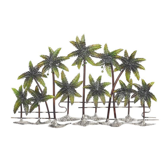 GREEN METAL TREE INDOOR OUTDOOR PALM WALL DECOR