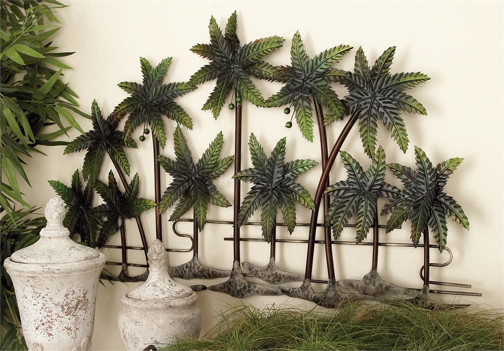 GREEN METAL TREE INDOOR OUTDOOR PALM WALL DECOR