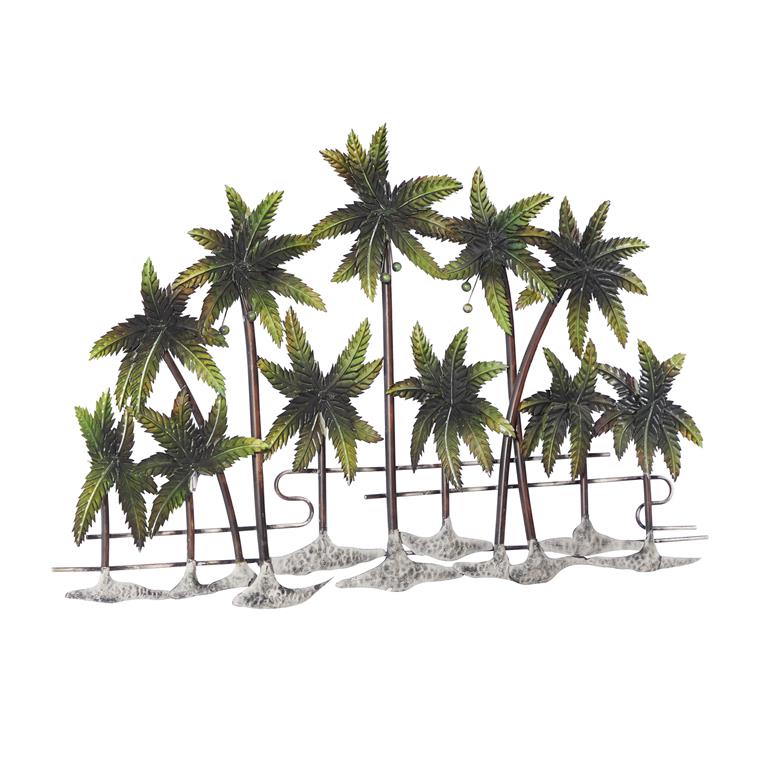 GREEN METAL TREE INDOOR OUTDOOR PALM WALL DECOR