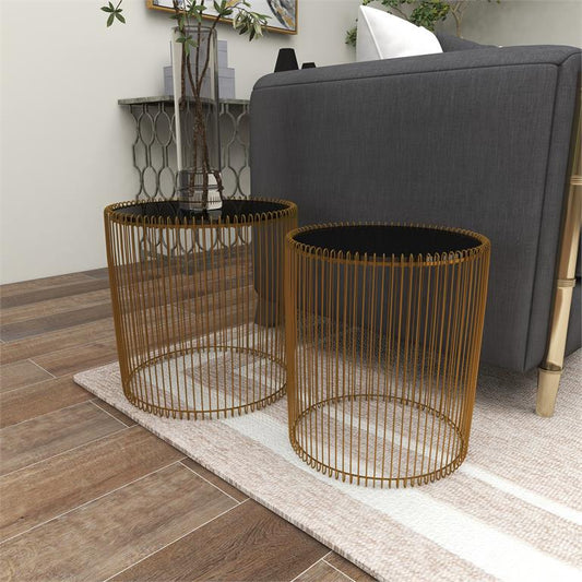 GOLD METAL ACCENT TABLE WITH SHADED GLASS TOP