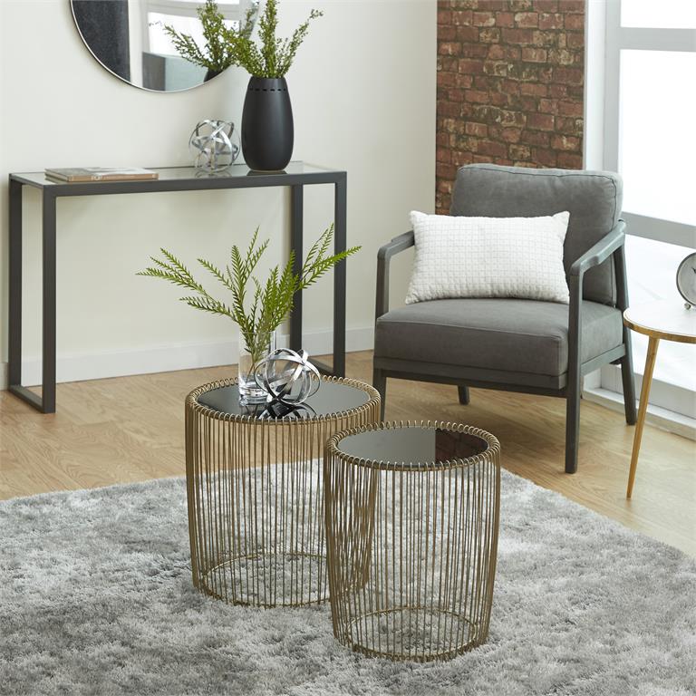 GOLD METAL ACCENT TABLE WITH SHADED GLASS TOP