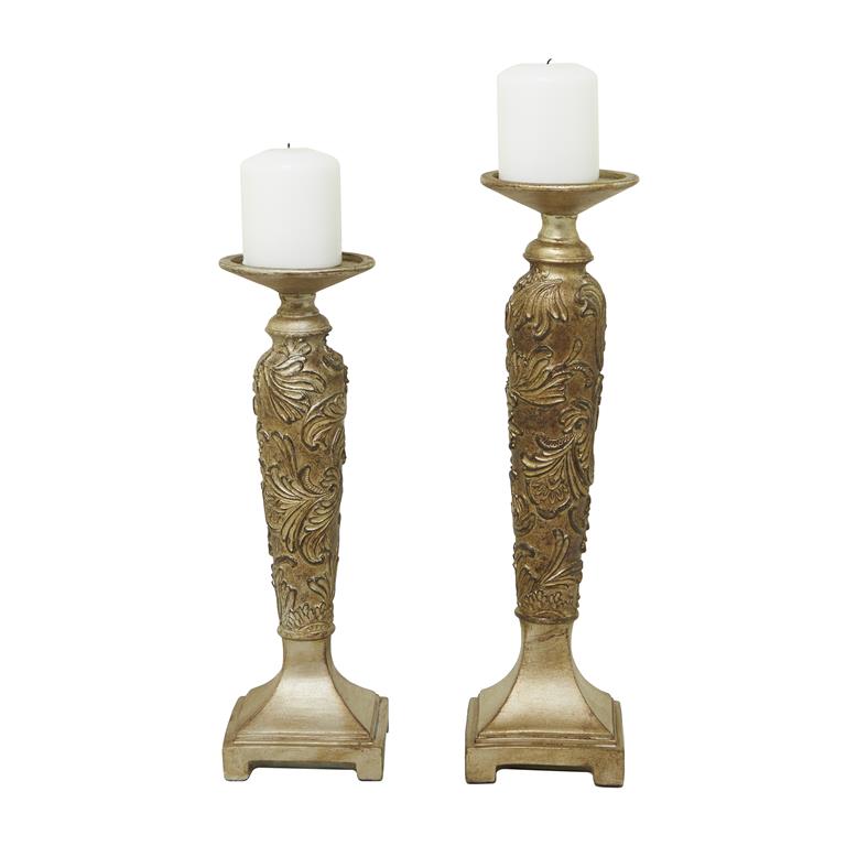 CHAMPAGNE POLYSTONE CANDLE HOLDER