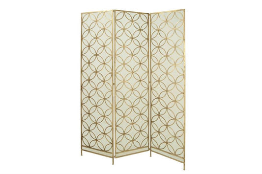 BRASS METAL GEOMETRIC HINGED FOLDABLE PARTITION 3 PANEL ROOM DIVIDER SCREEN