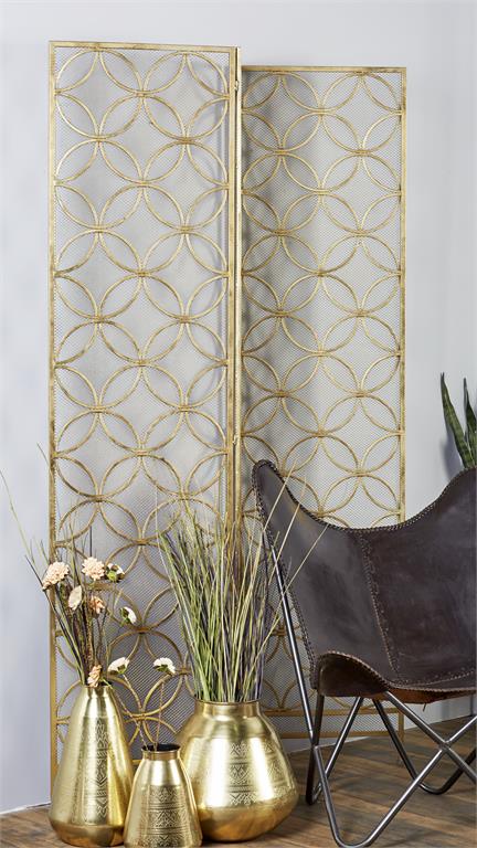 BRASS METAL GEOMETRIC HINGED FOLDABLE PARTITION 3 PANEL ROOM DIVIDER SCREEN