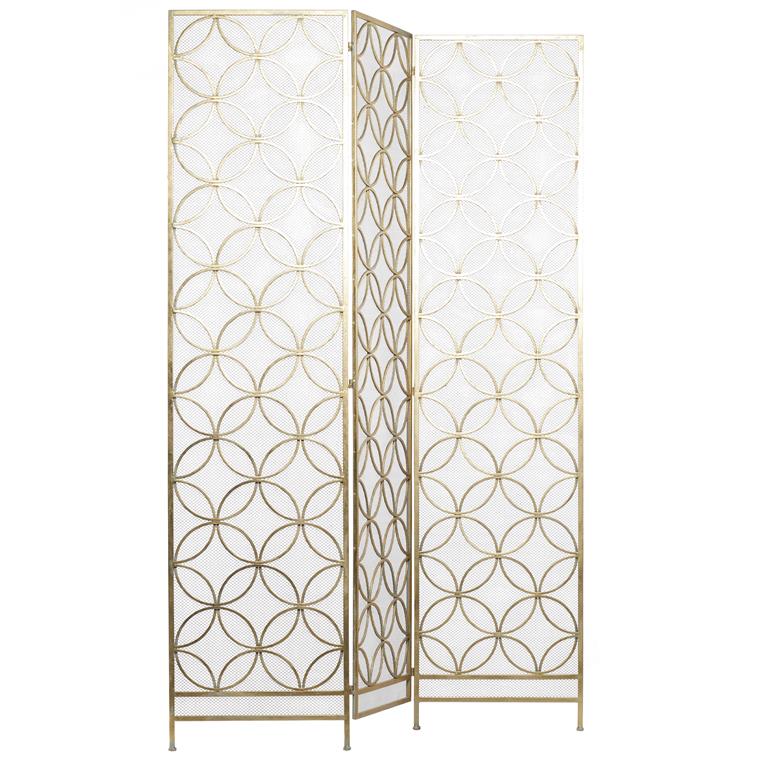 BRASS METAL GEOMETRIC HINGED FOLDABLE PARTITION 3 PANEL ROOM DIVIDER SCREEN