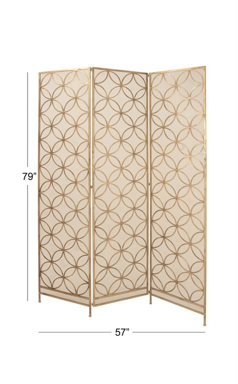 BRASS METAL GEOMETRIC HINGED FOLDABLE PARTITION 3 PANEL ROOM DIVIDER SCREEN