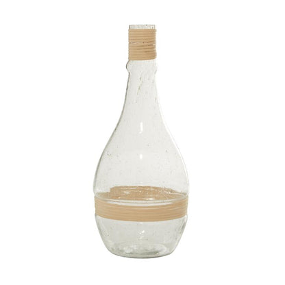 CLEAR GLASS VASE WITH RATTAN DETAIL