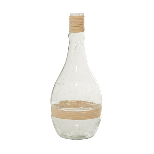 CLEAR GLASS VASE WITH RATTAN DETAIL