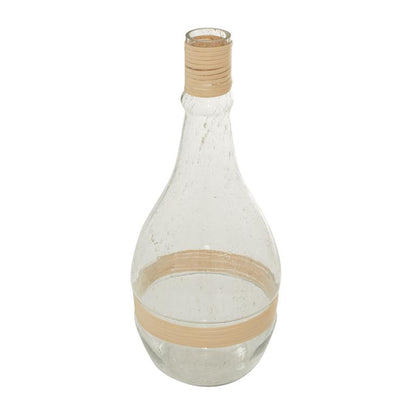 CLEAR GLASS VASE WITH RATTAN DETAIL