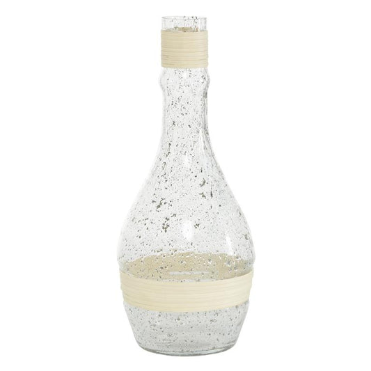 CLEAR GLASS VASE WITH RATTAN DETAIL