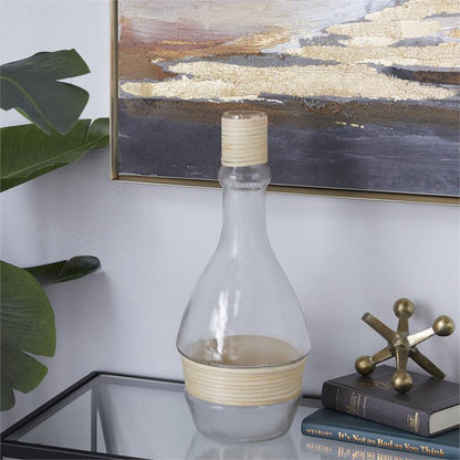 CLEAR GLASS VASE WITH RATTAN DETAIL