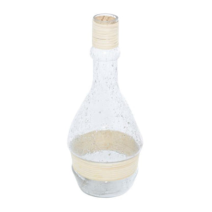 CLEAR GLASS VASE WITH RATTAN DETAIL