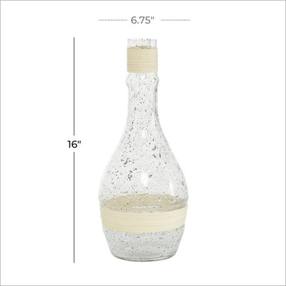 CLEAR GLASS VASE WITH RATTAN DETAIL