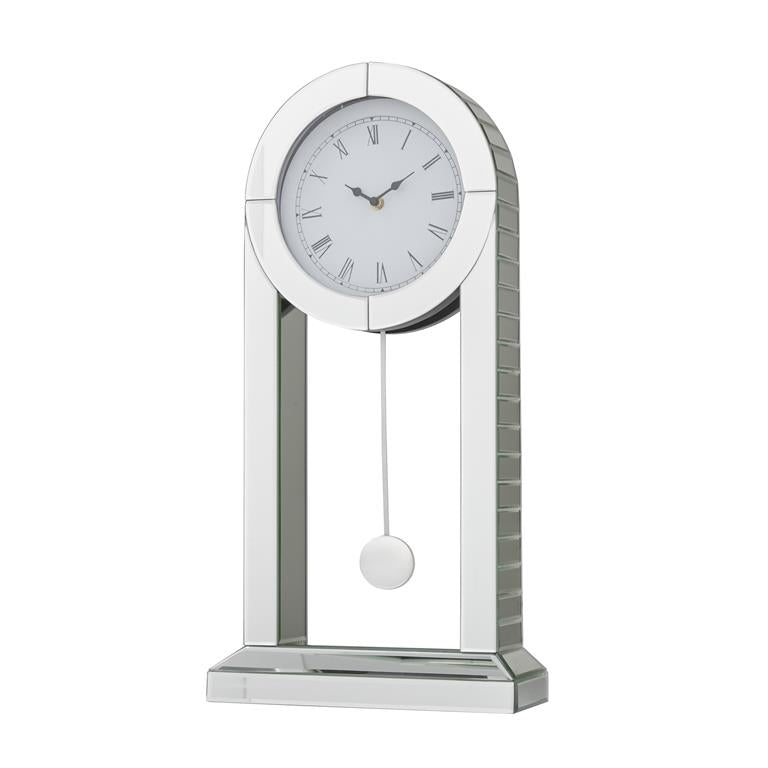 SILVER WOOD MIRRORED PENDULUM CLOCK