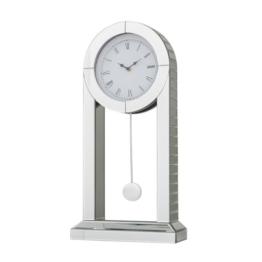 SILVER WOOD MIRRORED PENDULUM CLOCK