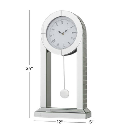 SILVER WOOD MIRRORED PENDULUM CLOCK