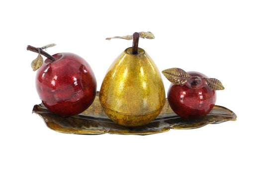 RED METAL FRUIT DECORATIVE SCULPTURE WITH PLATTER